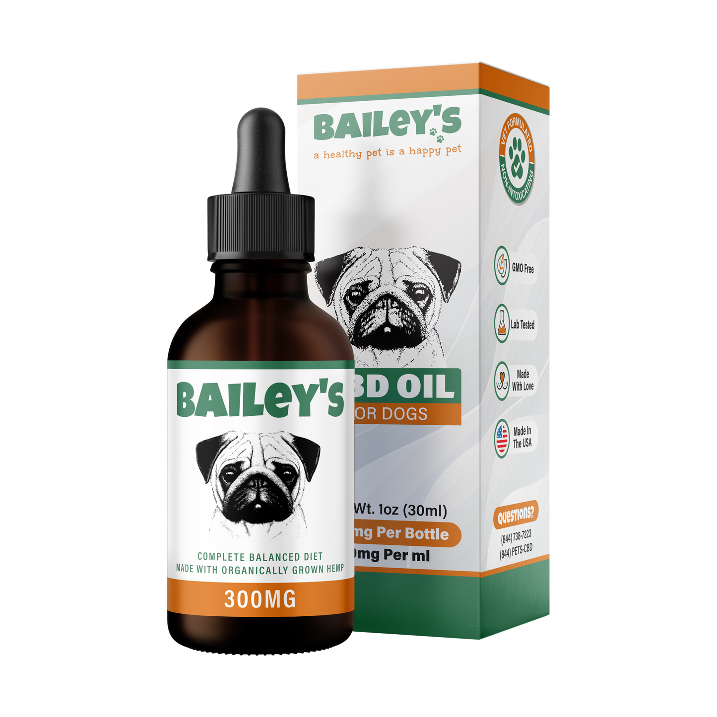 Bailey's CBD Oil For Dogs | 300MG 30ML Standard Size Bottle