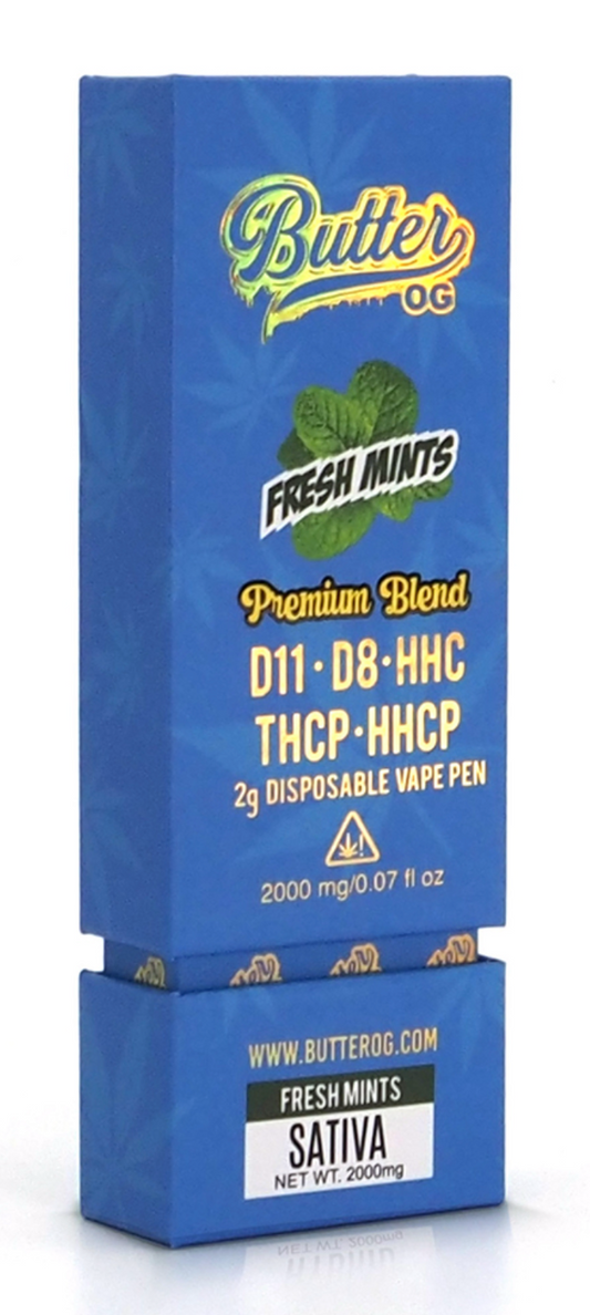 Butter OG Premium Blend D11, D8, HHC, THCP, HHCP 2g Disposable Vape - Fresh Mints (Sativa)