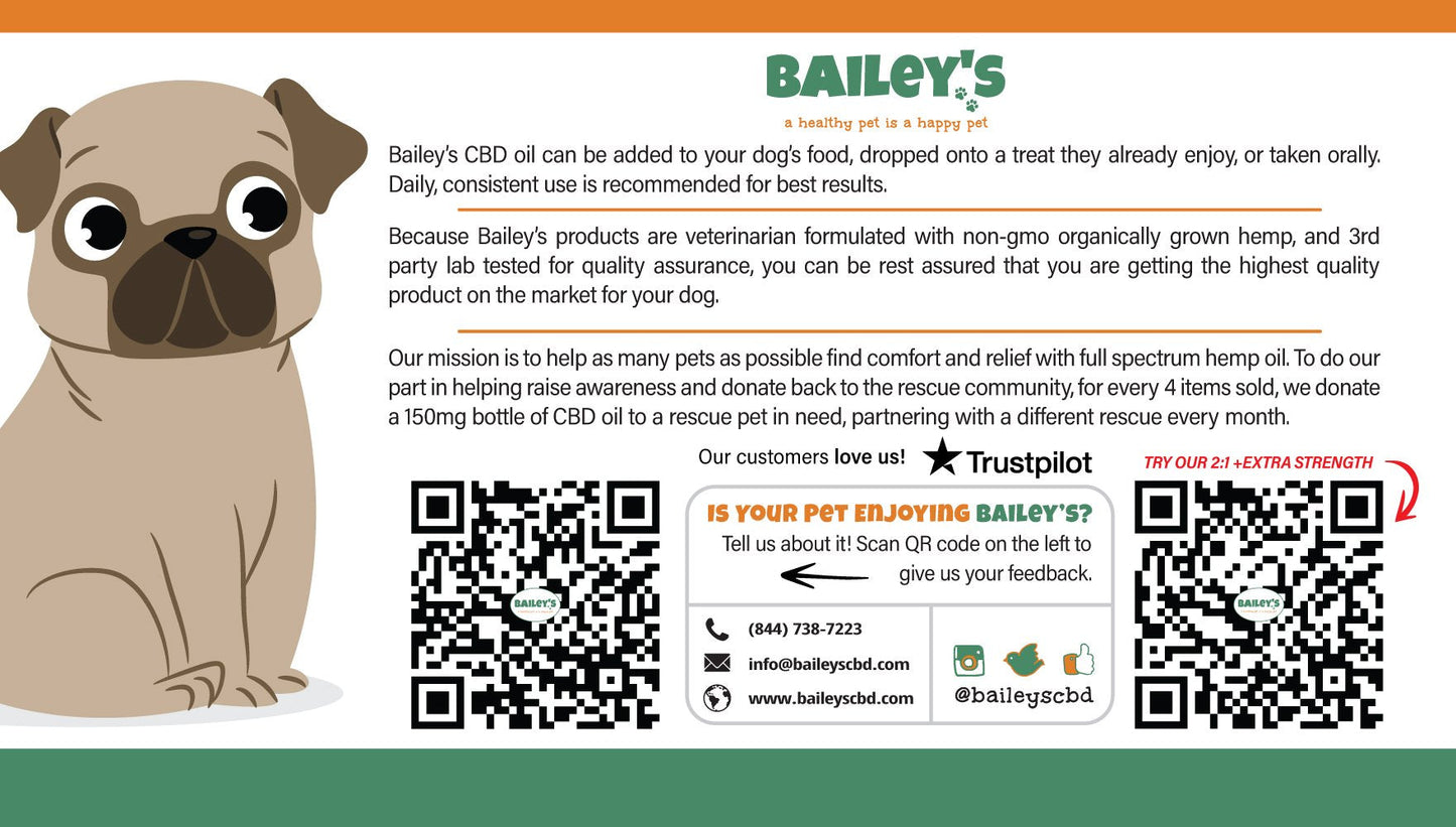 Bailey's CBD Oil For Dogs | 300MG 30ML Standard Size Bottle