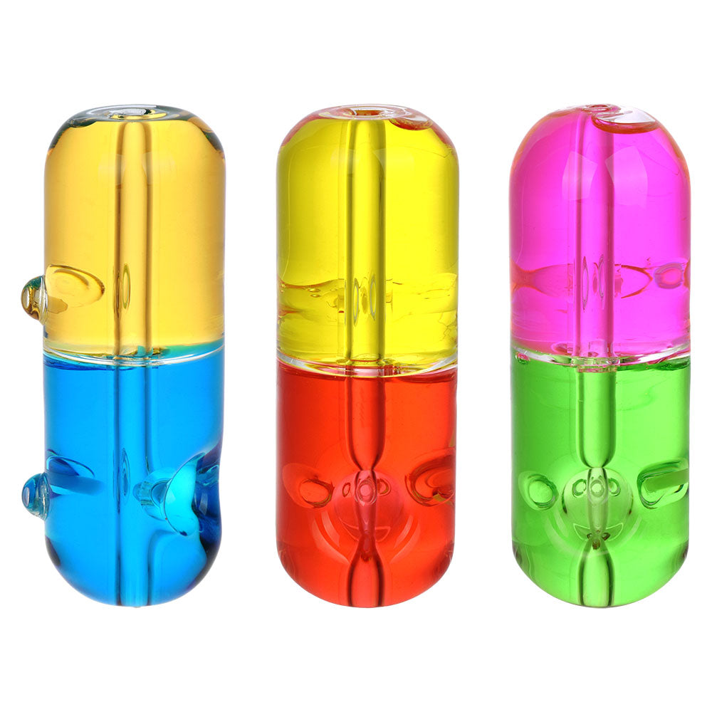 Hard Pill To Swallow Bicolor Glycerin Hand Pipe - 4.5" / Colors Vary