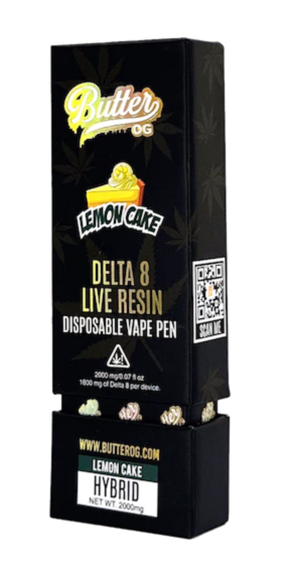 Butter OG Delta 8 Live Resin Disposable Vape 2G - Lemon Cake (Indica)